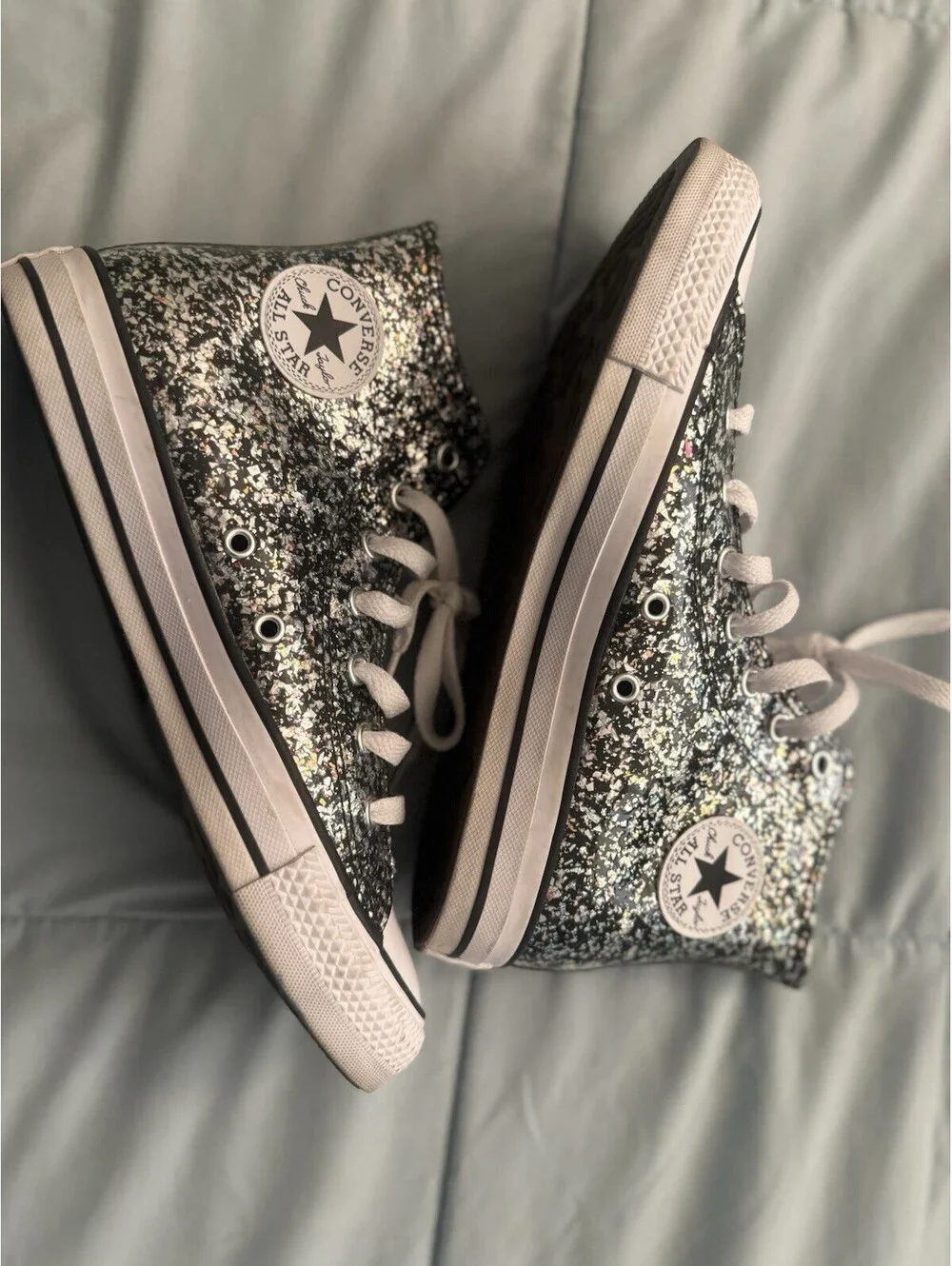 Converse All Star Kids Hi-Top Sneakers Size 5.5 Glitter Black Finish
